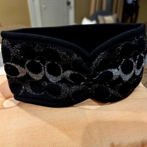 Coach 100% Merino Wool Signature Metallic Knit Black Headband - Picture 1 of 7
